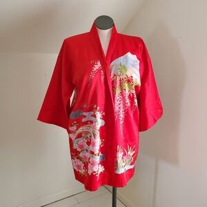 Marukyo Japanese Garden Mt Fuji Kimono Style Satin Robe Duster
